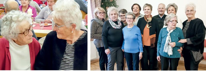 links: Lina Daniel und Rosmarie Traut, Vorsitzende der Seniorenrunde, beim Huangarten rechts: Die fleißigen Mitarbeiter*innen der Seniorenrunde Goldrain