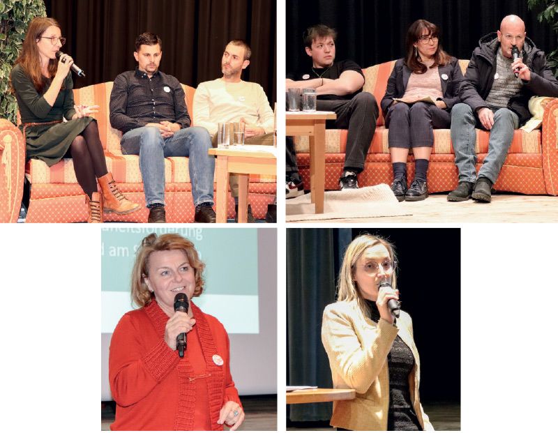 oben: v. l. Prävention statt Repression: Evelyn Mahlknecht (Forum Prävention), BM Rafael Alber und Philipp Tappeiner (Jugenddienst Vinschgau), diskutierte für die Jugend mit Elia Vidal, sowie Direktorin Sonja Saurer und Major Christian Carli. unten: Zeigte sich erfreut und lobte den Einsatz der Prader Verwaltung: die derzeit omnipräsente Vize-Landeshauptfrau Rosmarie Pamer; rechts: VizeBMin Michaela Platzer