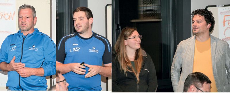 v. l.: Jürgen Schöpf (Präsident des FC Oberland), René Schöpf (FCO), die Direktorin und der Präsident der Ferienregion Obervinschgau Katharina Fritz und Lukas Gerstl