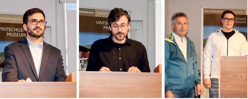 David Fliri aus Taufers i. M. referierte über die St. Johannkirche in seinem Heimatort, Alexander Lutt sprach über den einstigen Fohlengarten, Valentin Paulmichl und Sebastian Prieth erinnerten an die leidvolle Geschichte der Seestauung, die im Museum Vinschger Oberland dokumentiert ist.