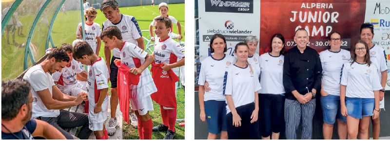 links: Autogrammstunde mit Hannes Fink; rechts: das Küchenteam