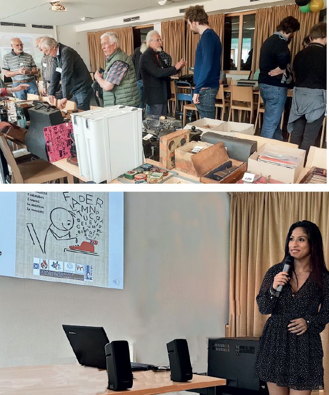 Über 50 Sammler kamen nach Partschins;   unten: Maria Palombella präsentierte ihre Publikation über das Schreibmaschinenmodell „Olivetti Lexikon 80“