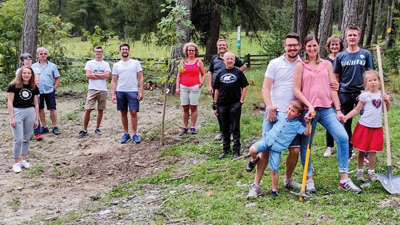 Die Vinschger Mitglieder der Eisbärengesellschaft ließen es sich trotz Corona-Einschränkungen nicht nehmen ein kleines Baumfest zu feiern. Im Calvenwald bei Laatsch pflanzten sie drei Ahorn-Bäume