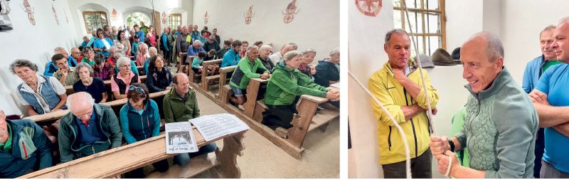 Gut besuchtes „Kirchen“ zu Bartlmäh; der Messner Valentin Kuenrath lässt die Glocke erklingen