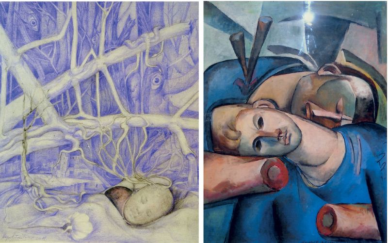 links: Zeichnung „Windwurf“ (Archiv Permann) rechts: Abschied (Archiv Permann)