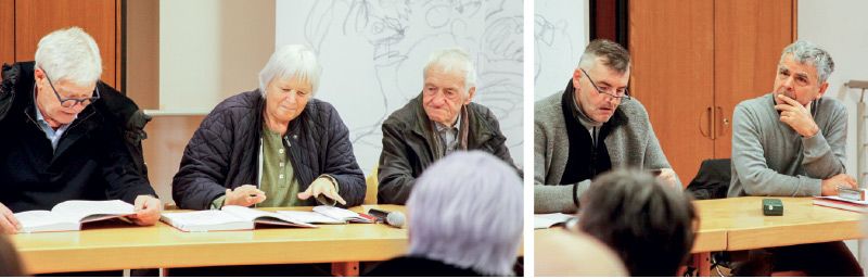v. l.: Sebastian Marseiler, Ulrike Kindl, Hans Wielander, Ulrich Wielander und Armin Schönthaler bei der Buchvorstellung in Glurns