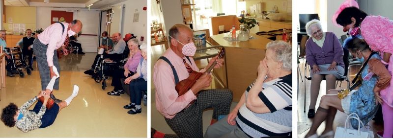 Ein Lachen in den Gesichtern der Seioren im Seniorenwohnheim in Schlanders und im Seniorenwohnheim in Schluderns, wo die Moidl (rechts) viel Spaß hatte