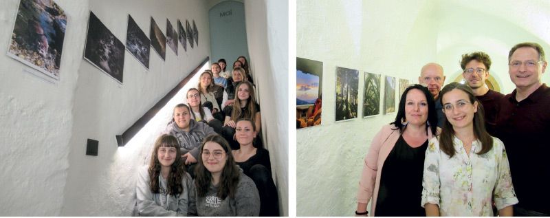 Schülerinnen der Klasse 4. A des SOGYM am OSZ Mals, sowie Projektträger:innen, v. l.: Viktoria Wegmann, Ulrich Nowikow, Anna Moser, Michael Hofer und Werner Oberthaler
