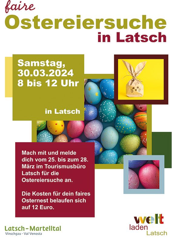 Faire Ostereiersuche am Samstag, den 30. März von 8 bis 12 Uhr in Latsch