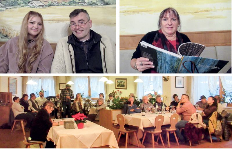 Im Gasthof Lamm in Laatsch wurde am 11. Dezember die Arunda 102 mit dem Titel „Menschenbilder“ von den Herausgebern Erwin Bernhart und Ulrich Wielander und der Autorin Magdalena Dietl Sapelza vorgestellt. Musikalisch umrahmt wurde die Buchvorstellung von den Tauferer Wirtshausmusikanten oben v. l.: die Grafikerin Elena Kaserer, Ulrich Wielander, Magdalena Dietl Sapelza
