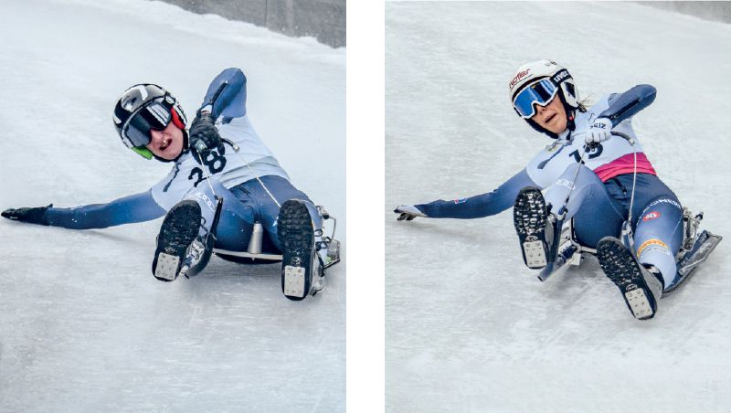 Alex Oberhofer fuhr mit Bestzeit in beiden Wertungsläufen zum Sieg; rechts: Jenny Castiglioni feierte auf ihrer Heimbahn den Sieg