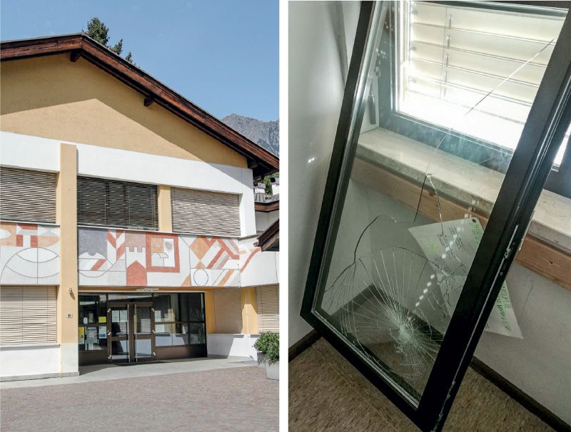 In der Mittelschule „Peter Mitterhofer“ in Partschins ist ein Fenster aus den Angeln  geraten und einem Schüler auf den Kopf gefallen. 