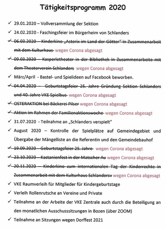Auch die VKE-Sektion Schlanders konnte 2020 viele geplante Aktionen nicht durchführen. Der neu gewählte Vorstand mit Ivan Runggatscher (bisheriger Sektionsleiter), Heike Fleischmann, Petra Koch, Angelika Alber und Karin Brugger will sich weiterhin für das Wohl der Kinder einsetzen. Sarah Wegmann kandidierte nach 9 Jahren Mitarbeit im Ausschuss nicht mehr für den Vorstand.