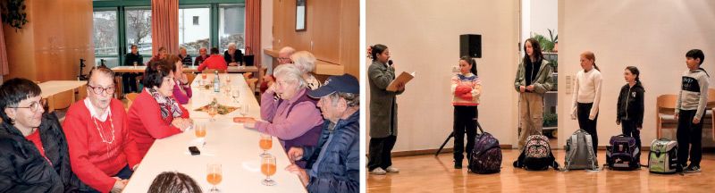 links: Seniorinnen und Senioren beim „Hoangort“ in Haus der Vereine in Lichtenberg rechts: Das Martinsspiel der Lichtenberger Kinder