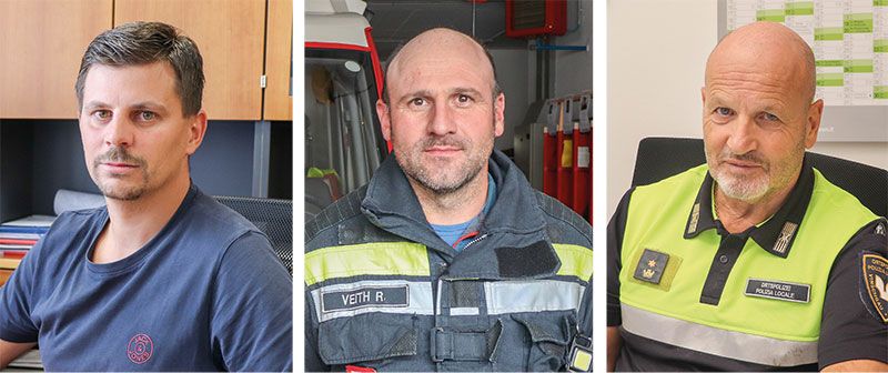 Nicht zuletzt wünschen sich die Prader, allen voran BM Rafael Alber (links), dass die Serie endet. Dabei ist schon fast Nebensache ob der oder die Brandstifterin überhaupt jemals ausfindig gemacht werden kann. Eine Hexenjagd will niemand, sind sich Alber, Ronald Veith (Mitte) und Major Christian Carli (rechts) einig. Denn mit ziemlicher Gewissheit ist der oder die Brandstifterin eine kranke Person und braucht Hilfe.