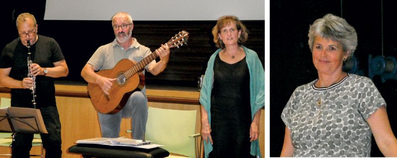 links: v. l. Hannes Ortler, Ernst Thoma und Martha Rauner spielen und singen „Mai Maadele, mai Tschuurale, mai rutschlz Paalapiirl …..“. Helene Dietl Laganda berichtet ausführlich über die Geschichte des Korrnerwesens im Vinschgau
