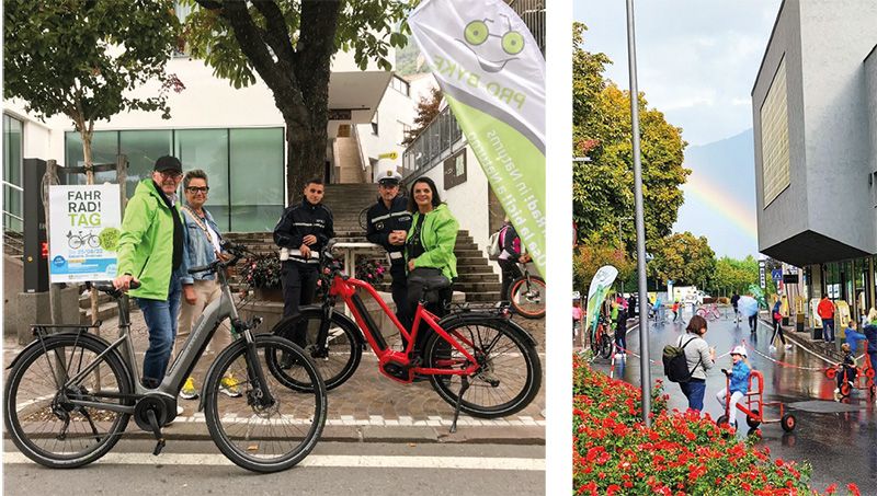 Das ProByke Team zum FahrRadTag 2022; ein Regenbogen am FahrRadTag hellte die Stimmung auf