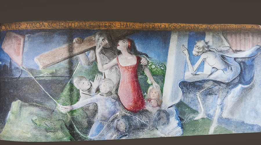 OLM ER ZWOA SCHRITTLAN HINTERN HAUS - DEER VOURSCHPRUNG MOCHT DESS LEBM AUS (Immer ist er zwei kleine Schritte hinterm Haus, der Vorsprung macht das Leben aus.)